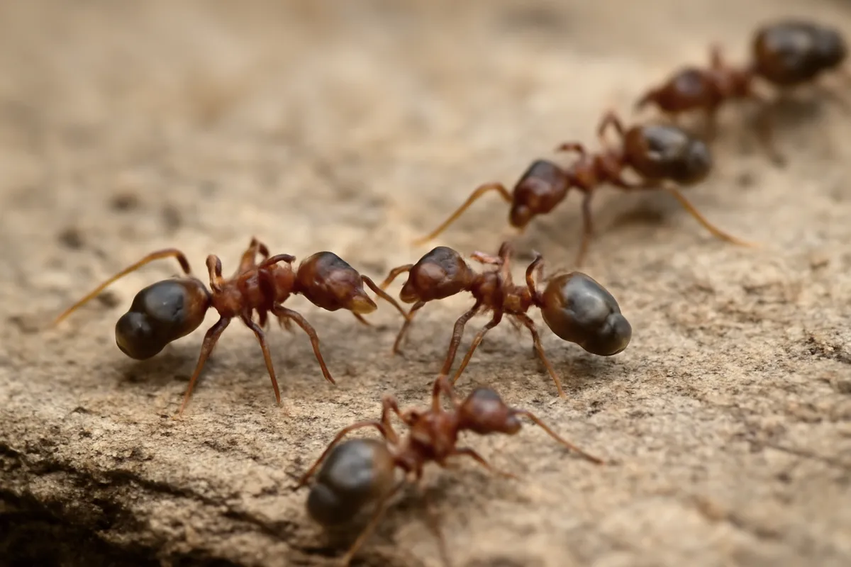 Detalle documental sobre la comunicación química de insectos sociales en su contexto natural