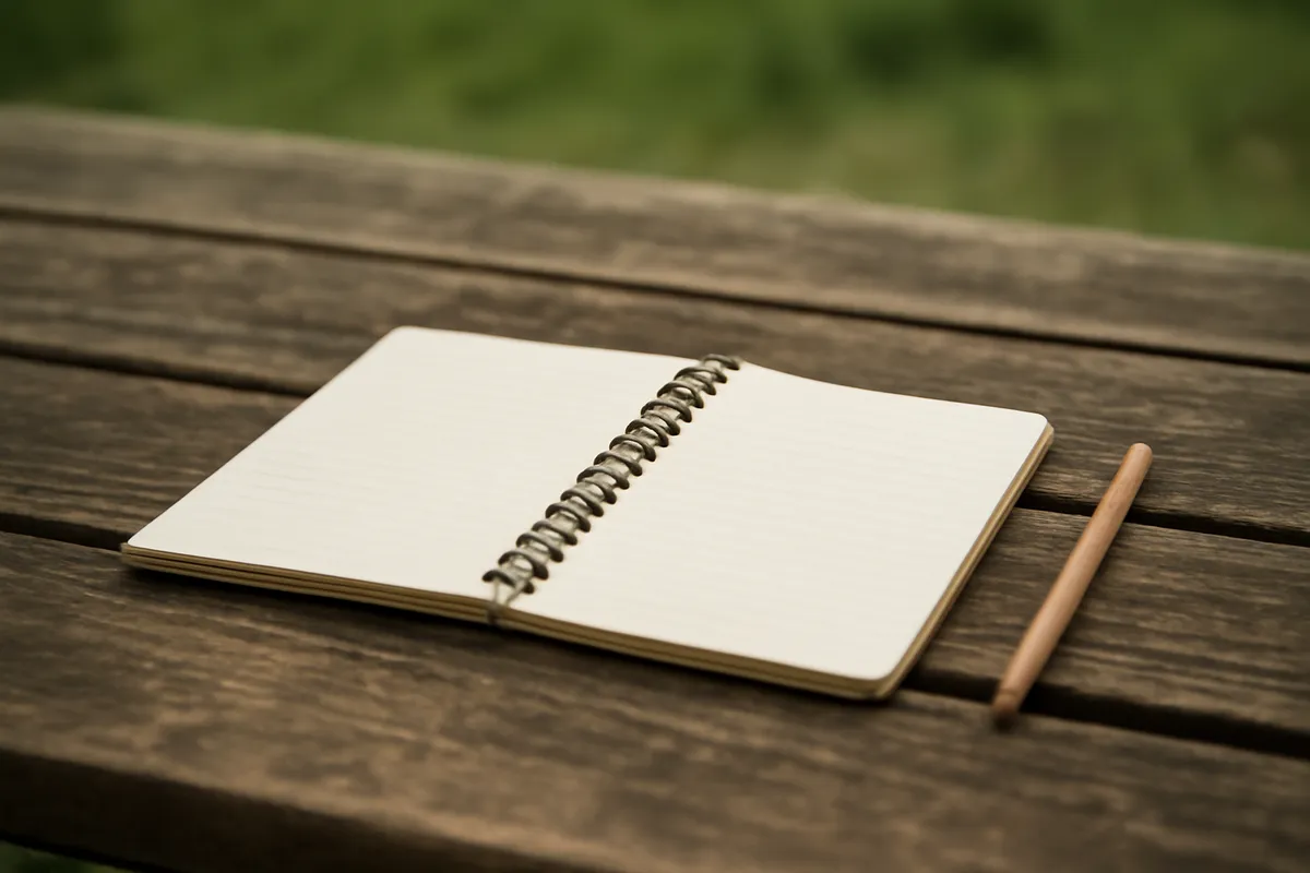 Detalle documental sobre el diseño de un cuaderno de campo sostenible en su contexto natural