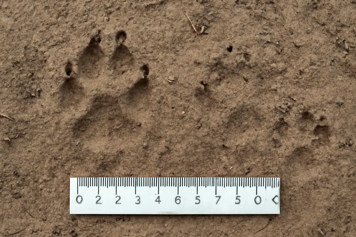 Detalle documental sobre la identificación de huellas de cánidos en su contexto natural