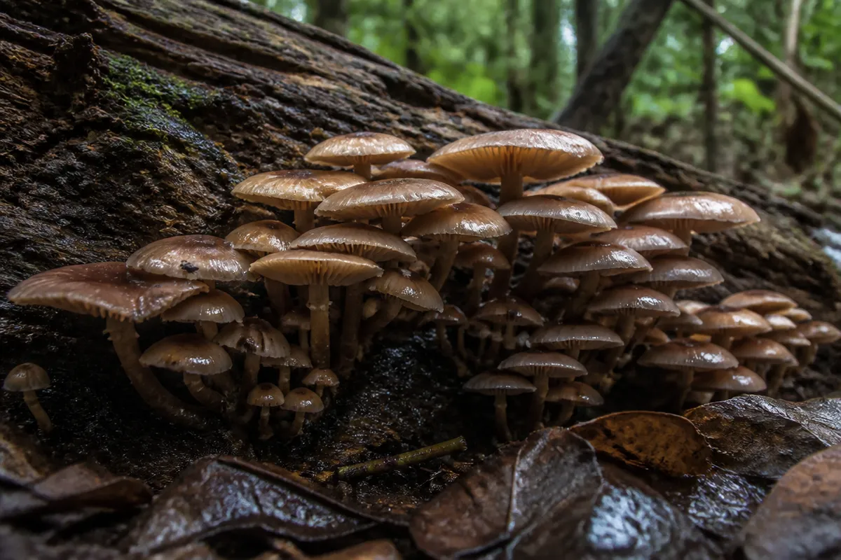 Detalle documental sobre las relaciones entre hongos y fauna en su contexto natural